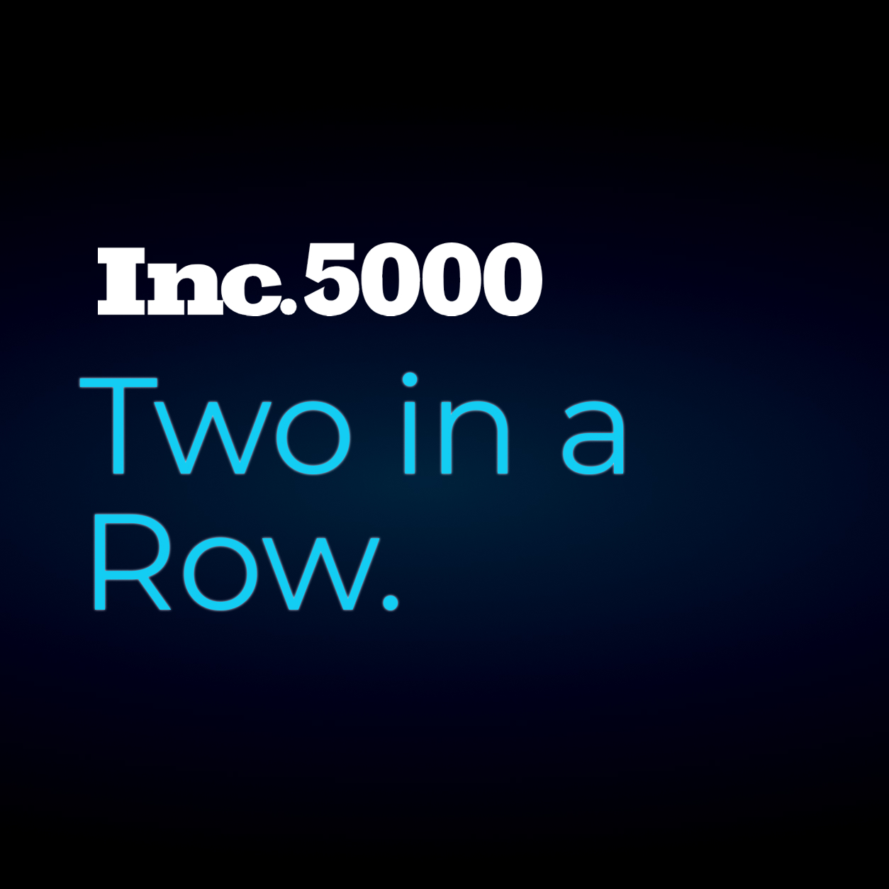 Inc. 5000 logo with the text 'Two in a Row' on a dark navy background.